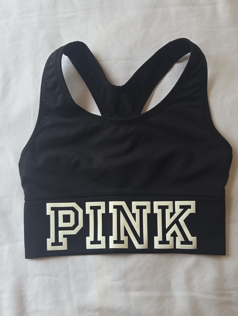 Victoria's Secret PINK Black Sports Bra with White Logo Print